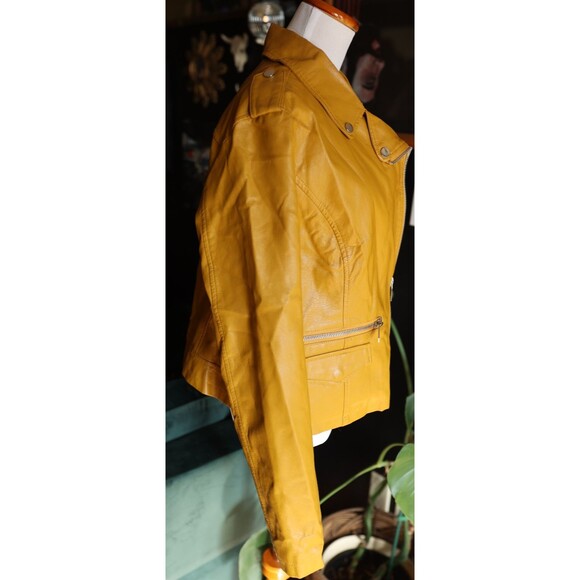 New York & Company Faux-Leather Mustard Yellow Gold Moto Biker Jacket Large - Picture 10 of 13